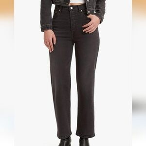 Levi's Ribcage Straight Ankle Jeans Buttonfly Women's Size 30 Black Rinse